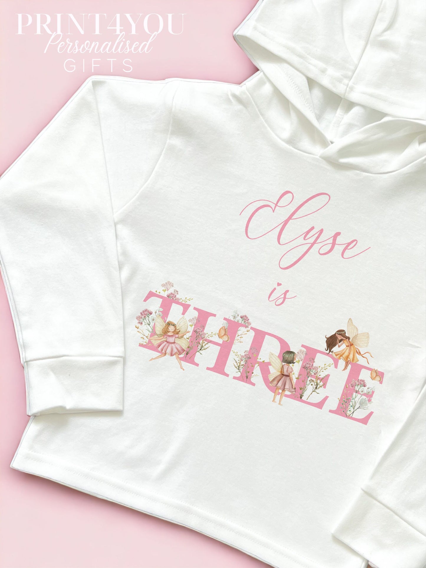 Personalised white cotton fairy birthday t-shirt, size 2-3 years, back view