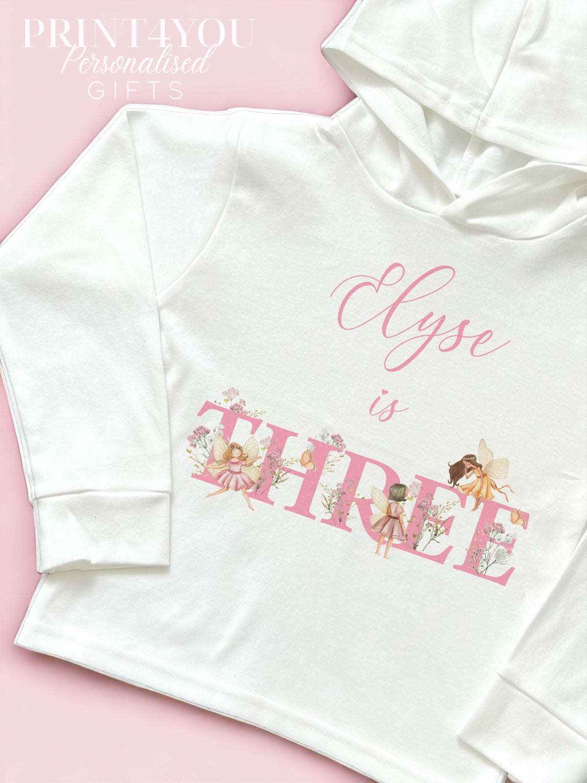 Personalised white cotton fairy birthday t-shirt, size 2-3 years, back view