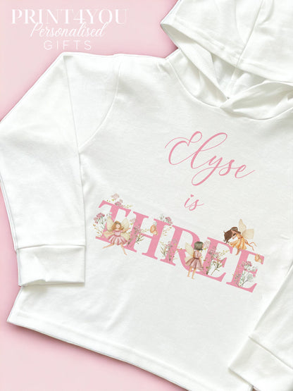 Personalised white cotton fairy birthday t-shirt, size 2-3 years, back view
