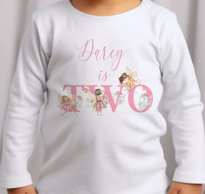 Personalised pink fairy birthday t-shirt, white cotton, size 3-4 years – Print4You Personalised Gifts