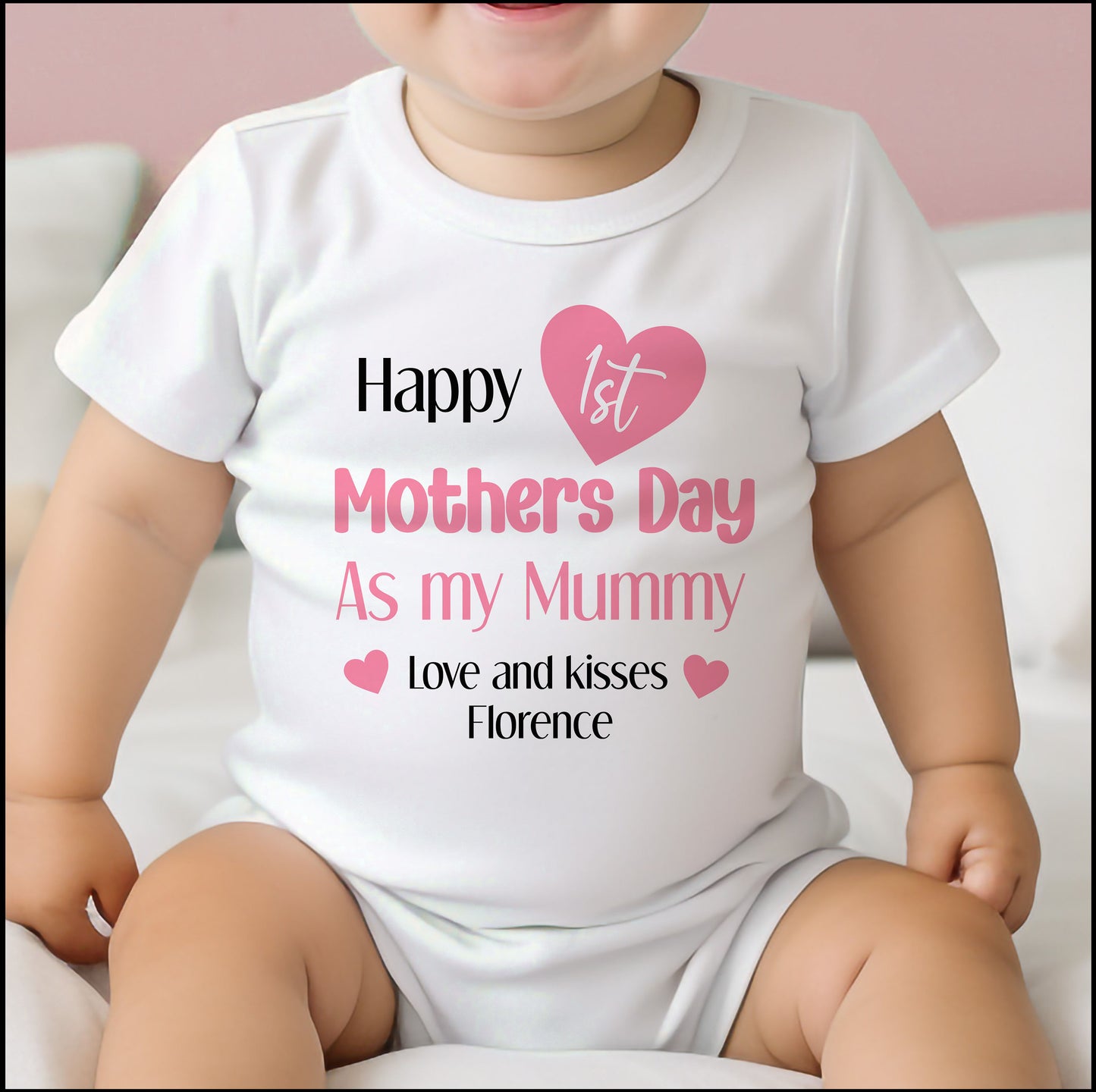 Personalised our first Mother's Day mummy and daughter bib in soft white cotton.