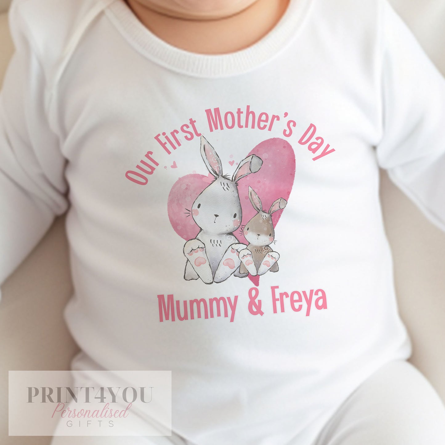 Personalised first Mother's Day baby vest, personalised with your chosen name.