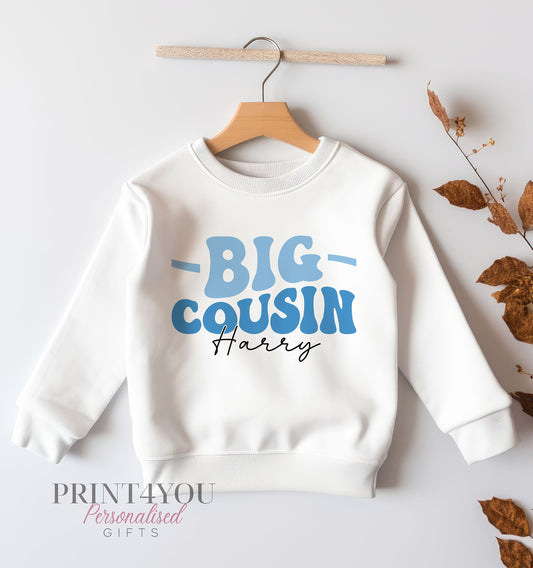 Personalised Big Cousin Jumper, Birthday Sweatshirt for Children, Promoted to Big Cousin, Pink or Blue - 6-12 months