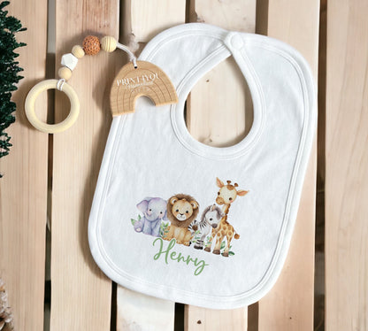 Close-up of the safari jungle animal print personalised with a baby's name