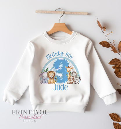 Personalised jungle safari rainbow birthday jumper for children, 6-12 months – Print4You Personalised Gifts