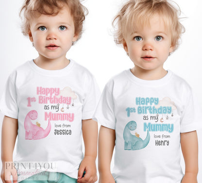 Happy Birthday Mummy, 1st Birthday as My Mummy, Sleepsuit Baby grow Bodysuit Vest, Mum Birthday, Mummy Birthday, Cute Dinosaur Design - Bib