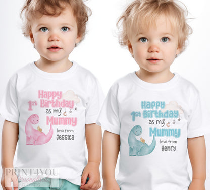 Happy Birthday Mummy, 1st Birthday as My Mummy, Sleepsuit Baby grow Bodysuit Vest, Mum Birthday, Mummy Birthday, Cute Dinosaur Design - Bib