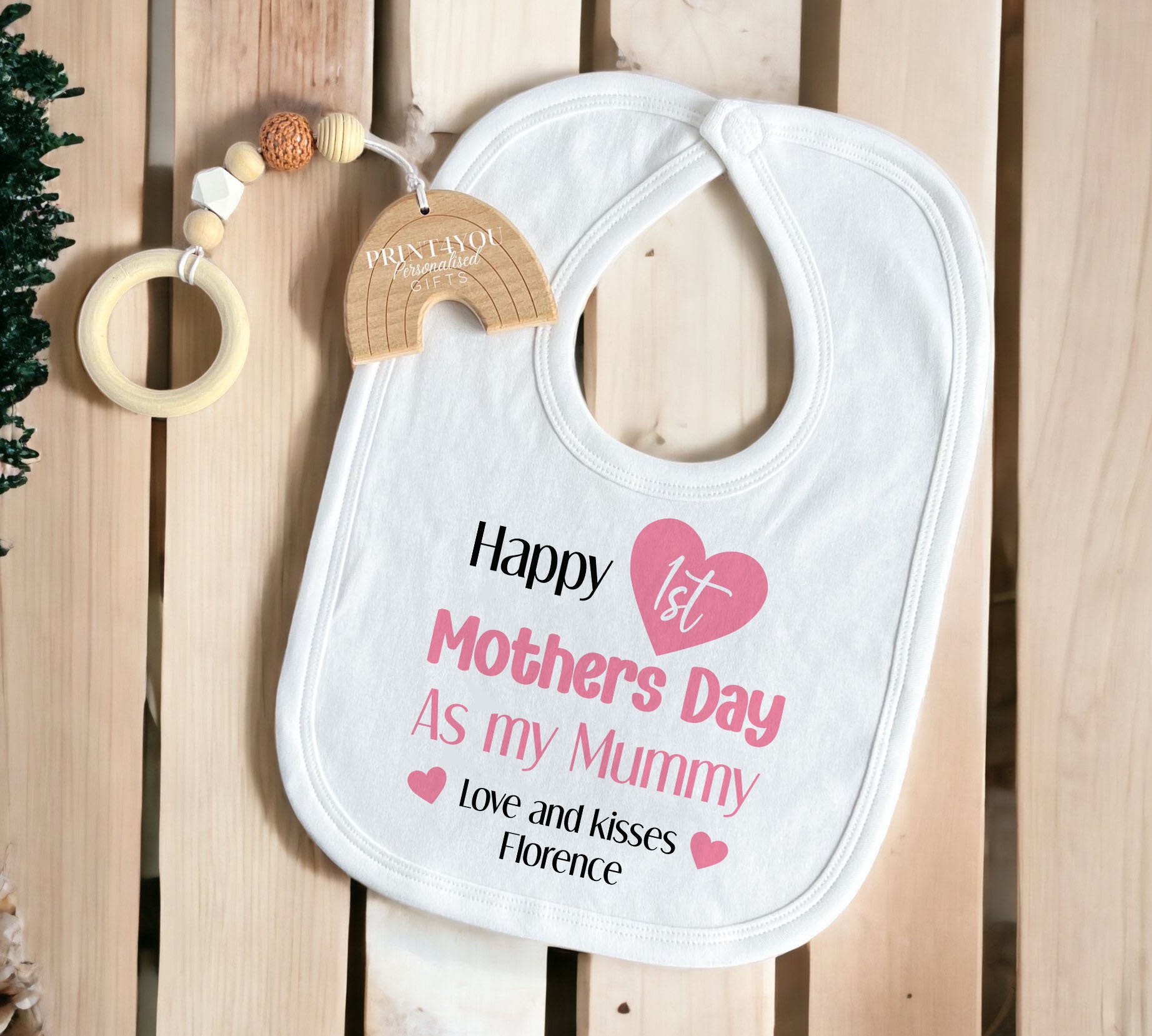 Close-up of the personalised our first Mother's Day mummy and daughter print detail.