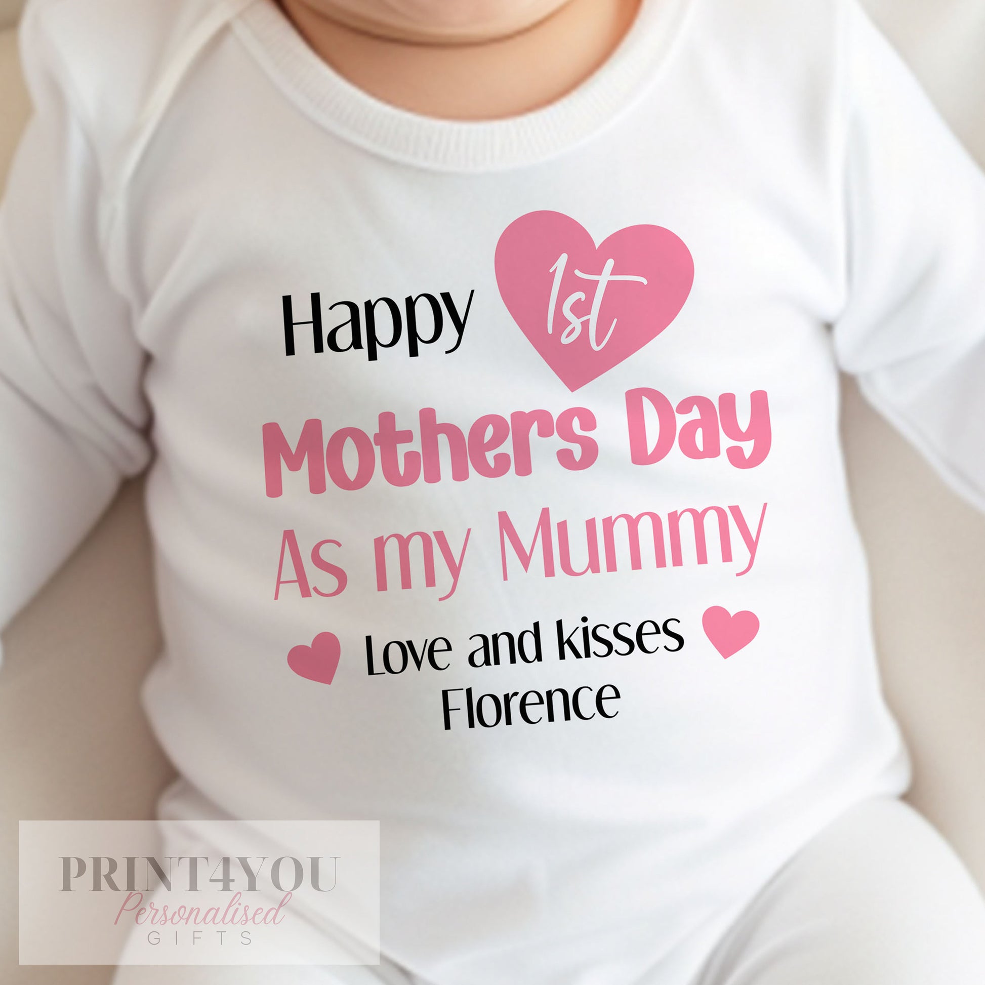 Personalised our first Mother's Day mummy and daughter baby sleepsuit.