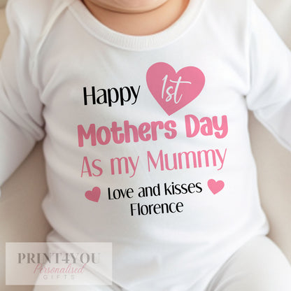 Personalised our first Mother's Day mummy and daughter baby sleepsuit.