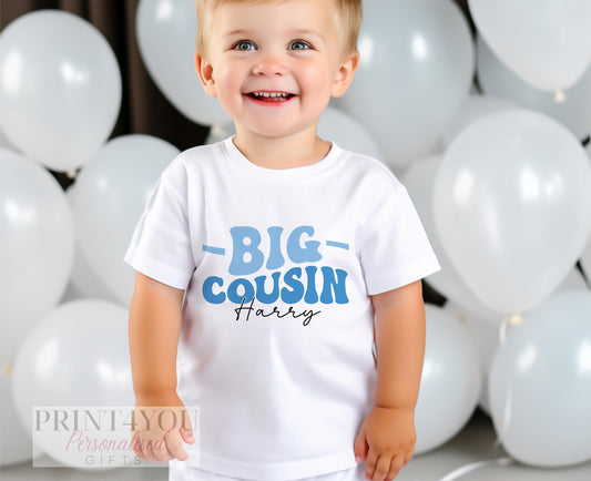 Promoted to Big Big Cousin Blue Design White Cotton T – Shirt – Boy New Baby Cousin - 6-12 months  T-shirt
