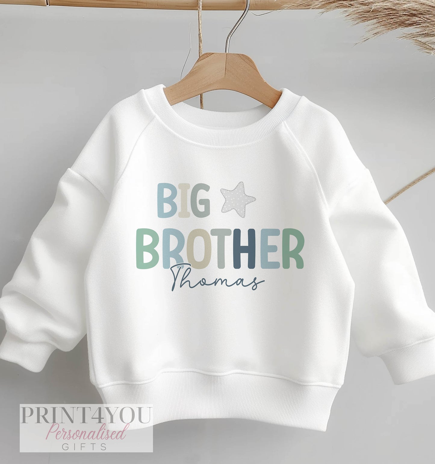 Personalised Big or Little Brother Jumper, Birthday Sweatshirt for Children, Promoted to Big Brother , Little Brother, with Star - 1-2 UK (age)