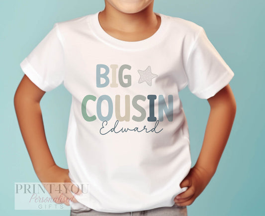 Big Cousin Heart Design Personalised Cotton T – Shirt, Big Cousin Top, Big Cousin Gift, Pregnancy Announcement, Boys version - 6-12 months  T-shirt