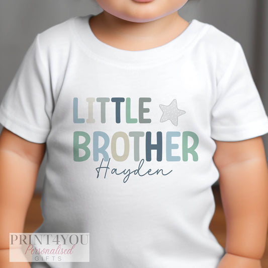 Little Brother Personalised Cotton T – Shirt, Little brother Top, Little Brother Gift, Pregnancy Announcement, - 6-12 months  T-shirt