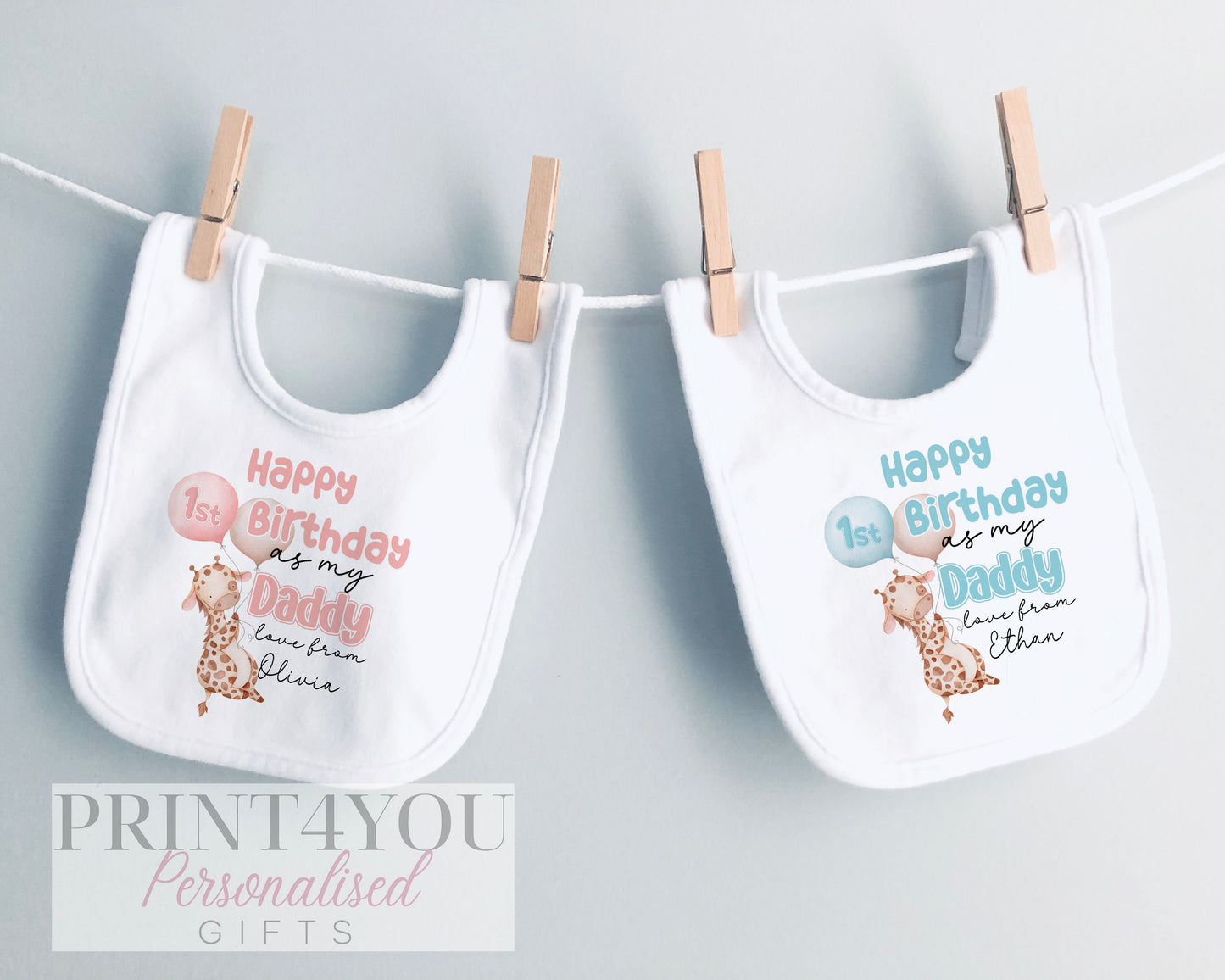 Personalised Happy Birthday Daddy baby sleepsuit in soft white cotton.