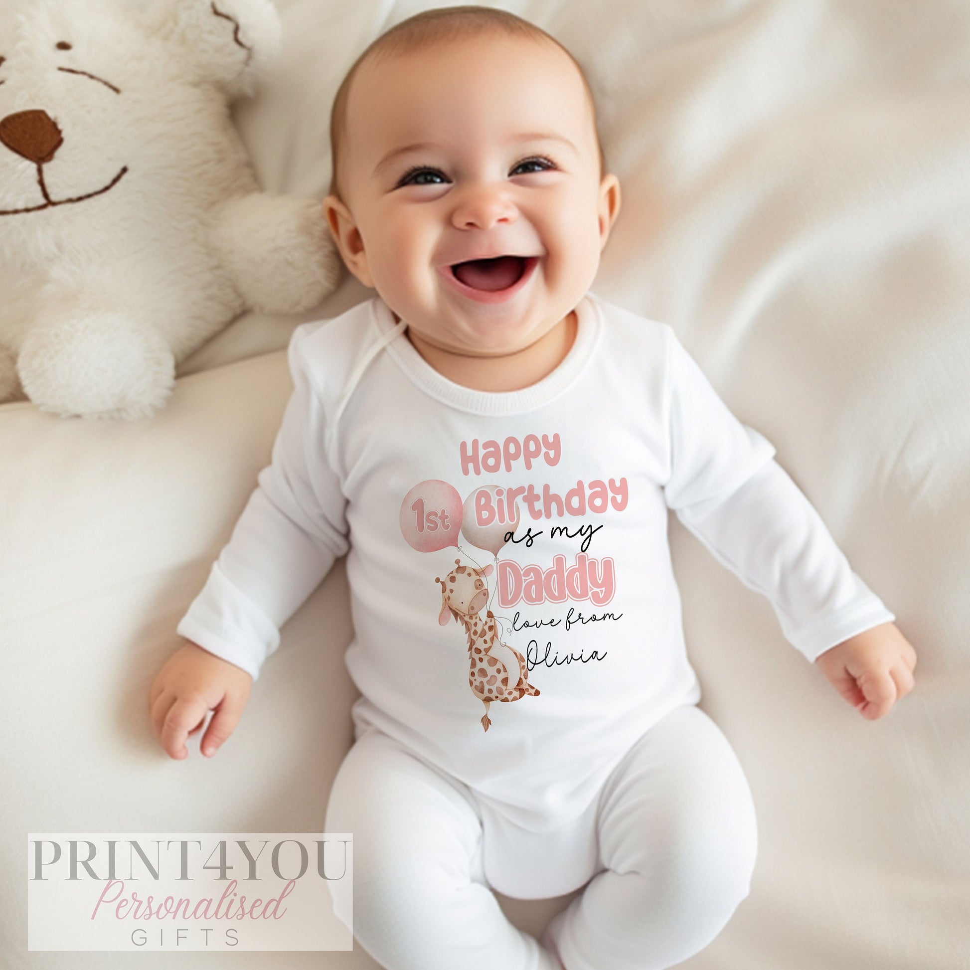Personalised 'Happy Birthday Daddy' vest shown with matching bib design.
