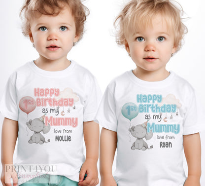 Happy Birthday Mummy, 1st Birthday as My Mummy, Sleepsuit Baby grow Bodysuit Vest, Mum Birthday, Mummy Birthday, Cute Elephant Design - Bib
