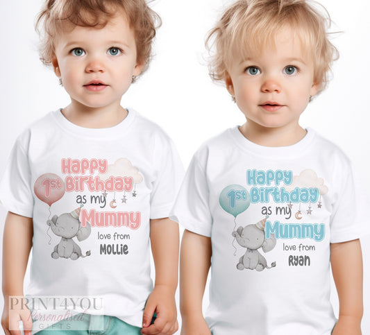 Happy Birthday Mummy, 1st Birthday as My Mummy, Sleepsuit Baby grow Bodysuit Vest, Mum Birthday, Mummy Birthday, Cute Elephant Design - Bib