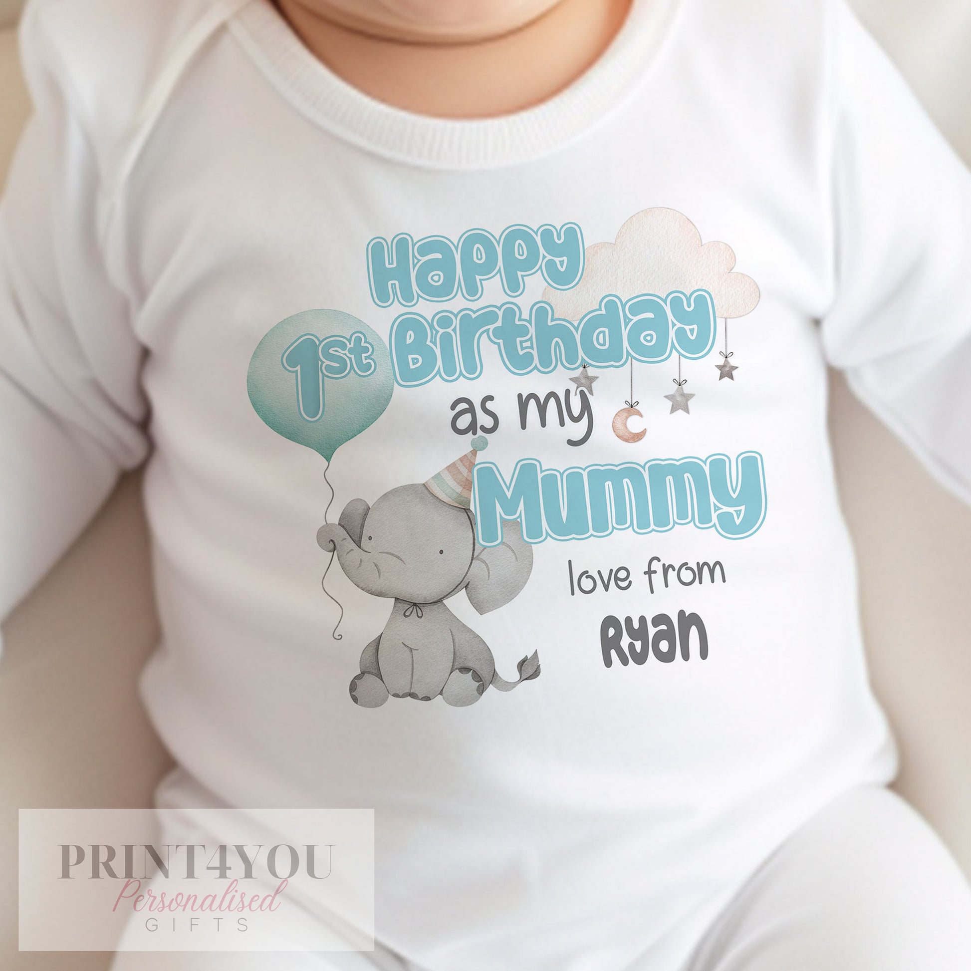 Happy Birthday Mummy, 1st Birthday as My Mummy, Sleepsuit Baby grow Bodysuit Vest, Mum Birthday, Mummy Birthday, Cute Elephant Design - Bib