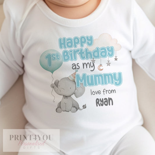 Happy Birthday Mummy, 1st Birthday as My Mummy, Sleepsuit Baby grow Bodysuit Vest, Mum Birthday, Mummy Birthday, Cute Elephant Design - Bib