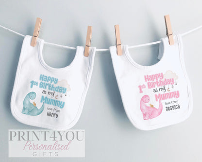 Happy Birthday Mummy, 1st Birthday as My Mummy, Sleepsuit Baby grow Bodysuit Vest, Mum Birthday, Mummy Birthday, Cute Dinosaur Design - Bib