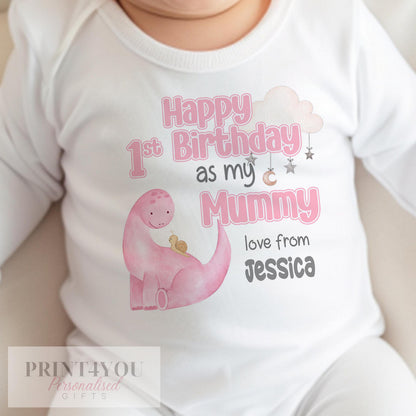 Happy Birthday Mummy, 1st Birthday as My Mummy, Sleepsuit Baby grow Bodysuit Vest, Mum Birthday, Mummy Birthday, Cute Dinosaur Design - Bib