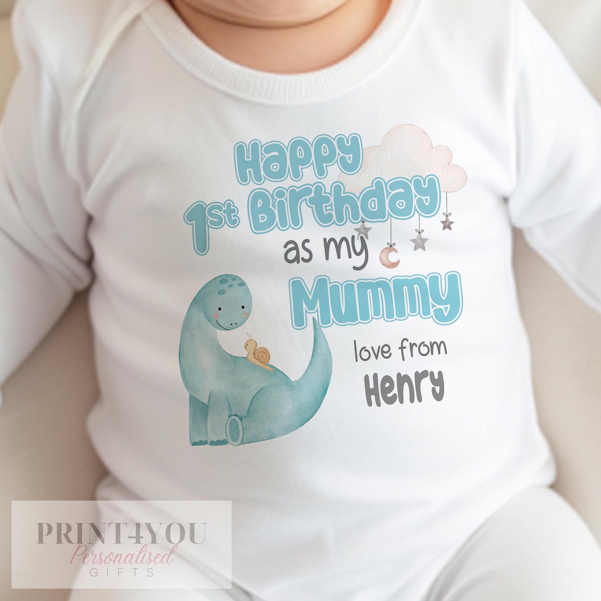 Happy Birthday Mummy, 1st Birthday as My Mummy, Sleepsuit Baby grow Bodysuit Vest, Mum Birthday, Mummy Birthday, Cute Dinosaur Design - Bib