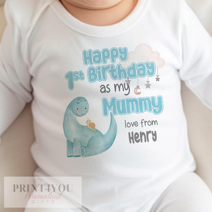 Happy Birthday Mummy, 1st Birthday as My Mummy, Sleepsuit Baby grow Bodysuit Vest, Mum Birthday, Mummy Birthday, Cute Dinosaur Design - Bib