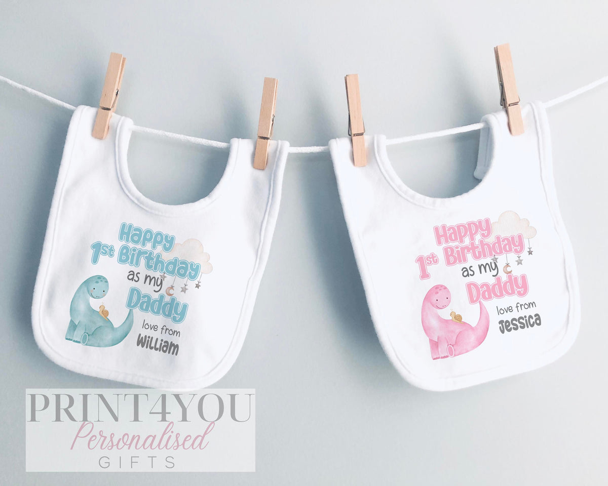 Happy Birthday Daddy dinosaur bodysuit folded flat, showing the soft cotton fabric.