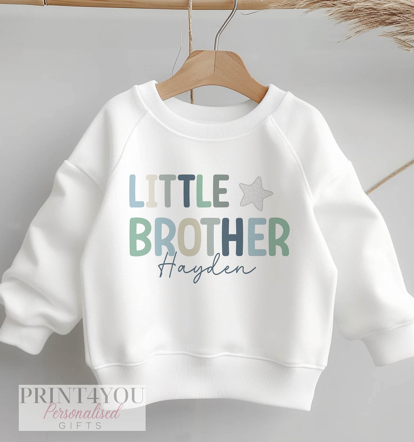 Personalised Big or Little Brother Jumper, Birthday Sweatshirt for Children, Promoted to Big Brother , Little Brother, with Star - 6-12 months