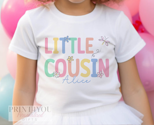Little Cousin Heart Design Personalised Cotton T – Shirt, Little Cousin Top, Little Cousin Gift, Pregnancy Announcement, Pastel Colour - 6-12 months  T-shirt