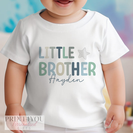 Personalised little brother bib, printed with custom wording for a new baby gift.